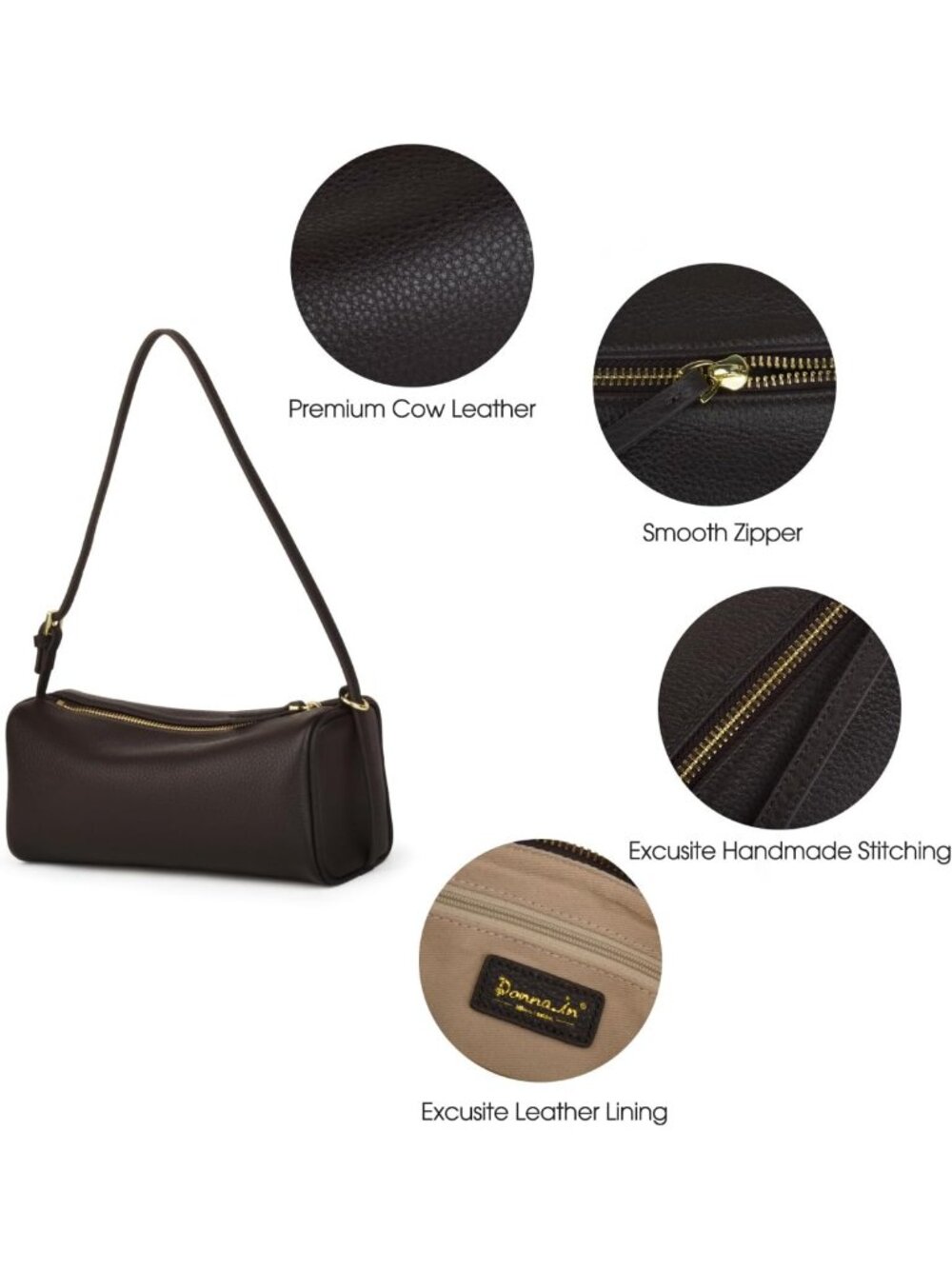 Premium Full Grain Leather Crossbody & Barrel Bag - Stylish, Versatile Handbag - Picture 7 of 7